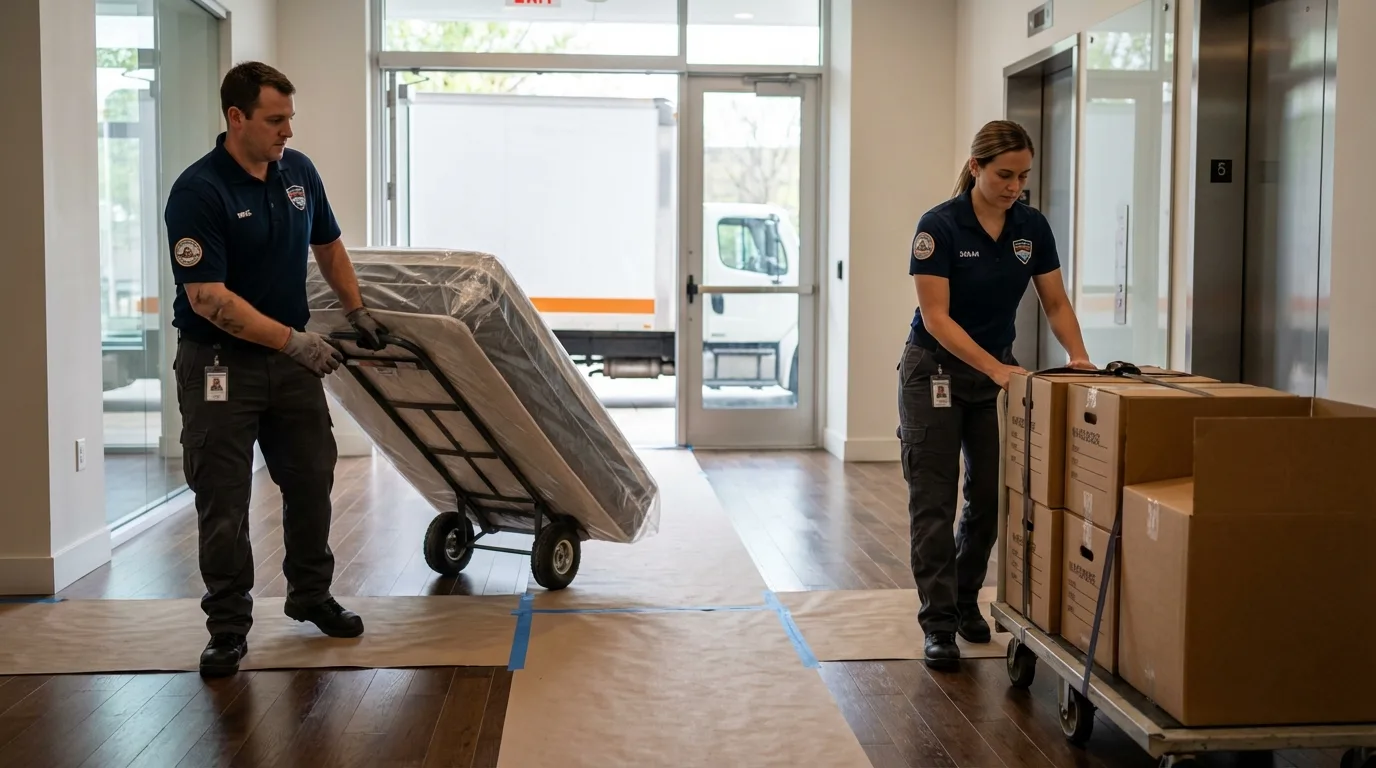 Professional apartment movers loading elevator in Dillingham, AK